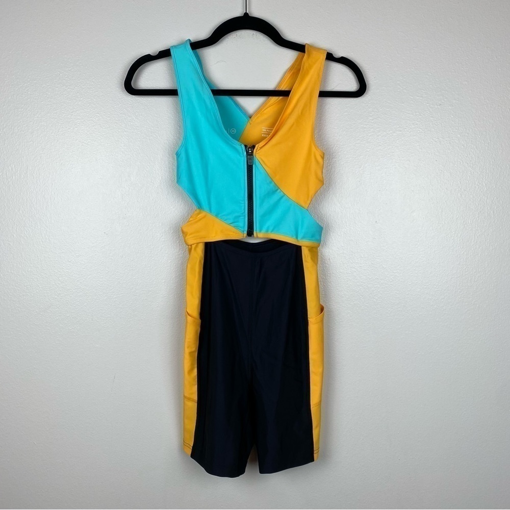 Outdoor Voices SplashKnit 6" Colorblock Bodysuit Black Teal Yellow Size XS NWT - Picture 4 of 11